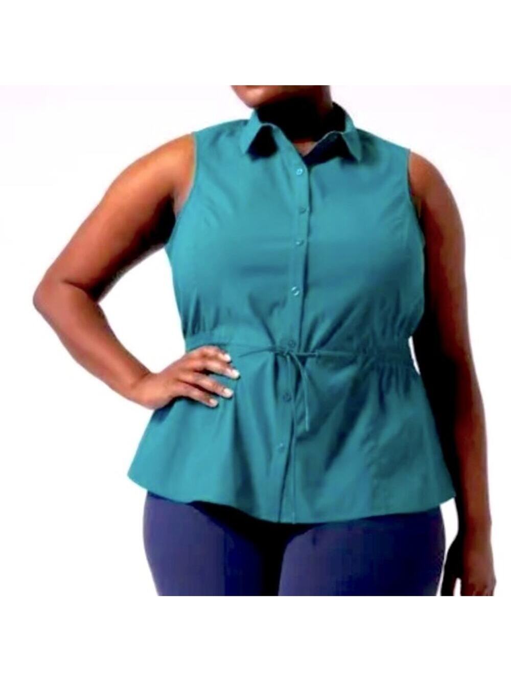 NWT Athleta Levitate cotton poplin tie waist collared tank shirt blouse, M